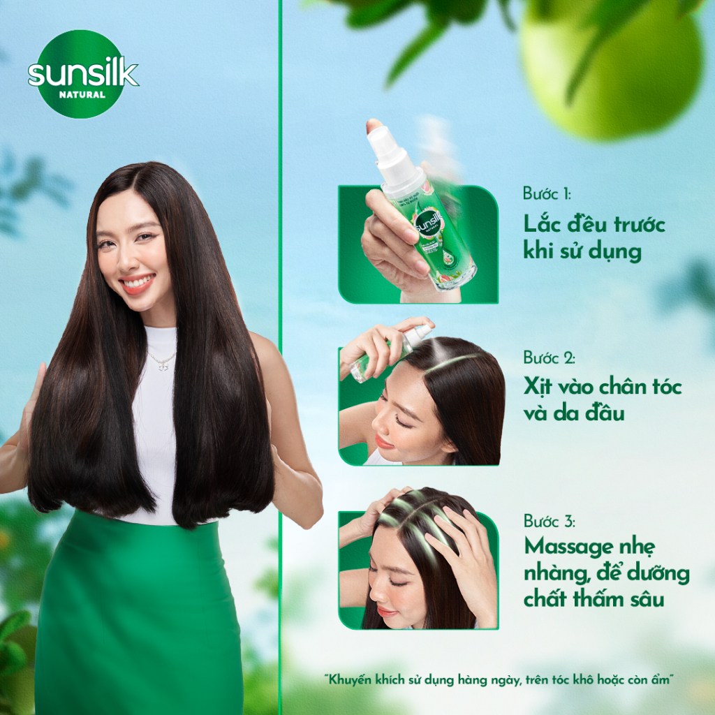 Xịt dưỡng tóc tinh dầu bưởi Sunsilk Natural giúp tóc chắc khỏe và giảm gãy rụng 100ml