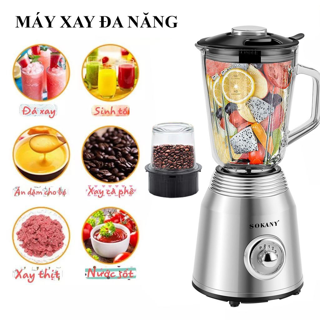 Máy xay sinh tố, thực phẩm, rau của quả đa năng công suất cao 800W SOKANY SK186B xay cực nhanh, cực nhuyễn