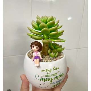 Chậu sen đá bằng đất sét mix phụ kiện dễ thương