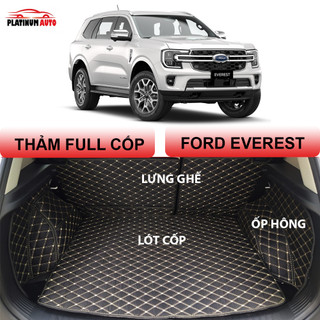 Lót cốp xe Ford Everest - Thảm da Pu cao cấp, chống nước, chống xước ( note lại phần lưng ghế 3 chỉnh điện/chỉnh cơ )