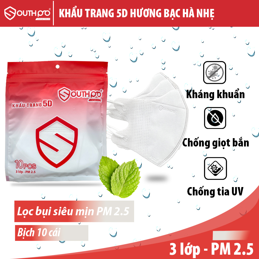 Khẩu Trang 5D Southpro Hương Bạc Hà Dịu Nhẹ - Dạng Túi Zip