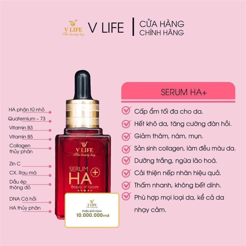 Serum Ha Plus dưỡng ẩm, ngừa mụn , Serum Vlife giá tốt nhất