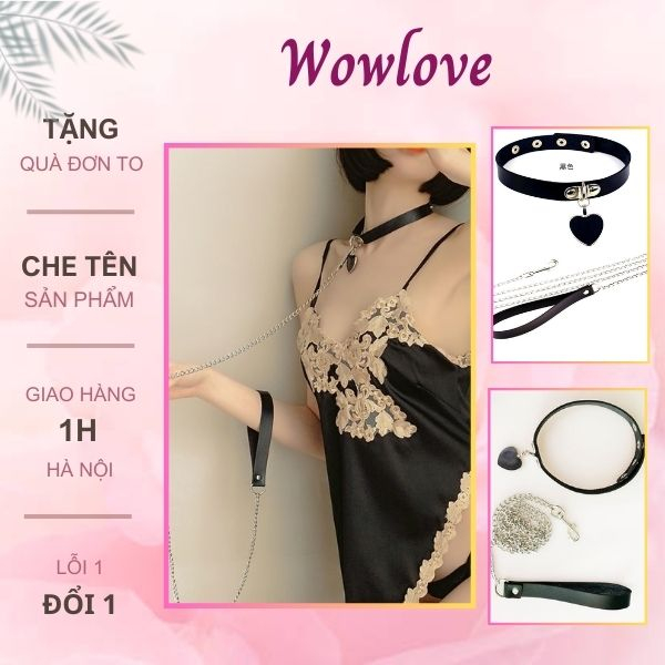 Vòng Cổ Choker Da Chốt Hình Trái Tim Kèm Dây Xích Da Sexy Phụ Kiện Đồ Cosplay Đồ Bộ Ngủ