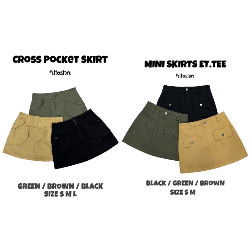 Chân váy Cargo dáng ngắn Mini skirt Y2K Cross Pocket Skirt ET.TEE vải kaki đủ size nâu be, rêu, đen Q450 Q453