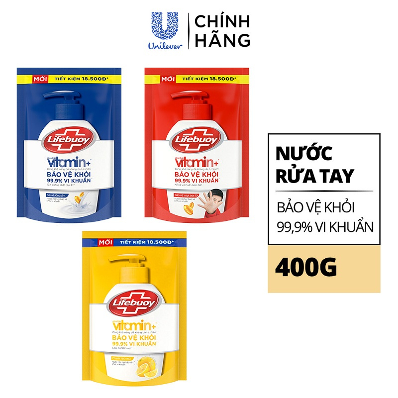 Combo 2 Nước Rửa Tay Lifebuoy Giúp Sạch Khuẩn Và Bạc Bảo Vệ, Bảo Vệ Khỏi 99.9% Vi Khuẩn Gây Bệnh 400G/450G