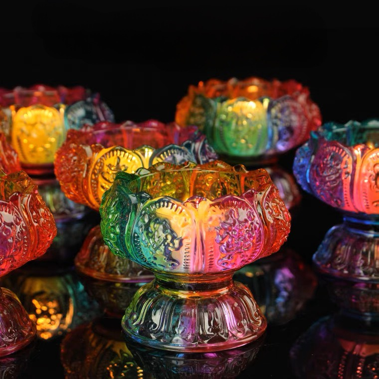 Chân nến lưu ly 7 màu bát cát tường