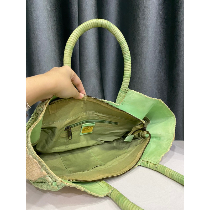 Túi si hiệu PAOLO MASI của Ý áng xách ta.y da bò Ý đan