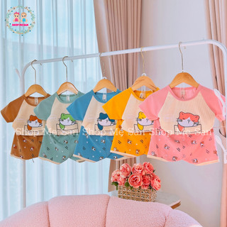 Đồ bộ cộc tay cho bé, quần áo trẻ em mùa hè chất cotton thun tăm mềm mịn mát, hoạ tiết in mèo đáng yêu