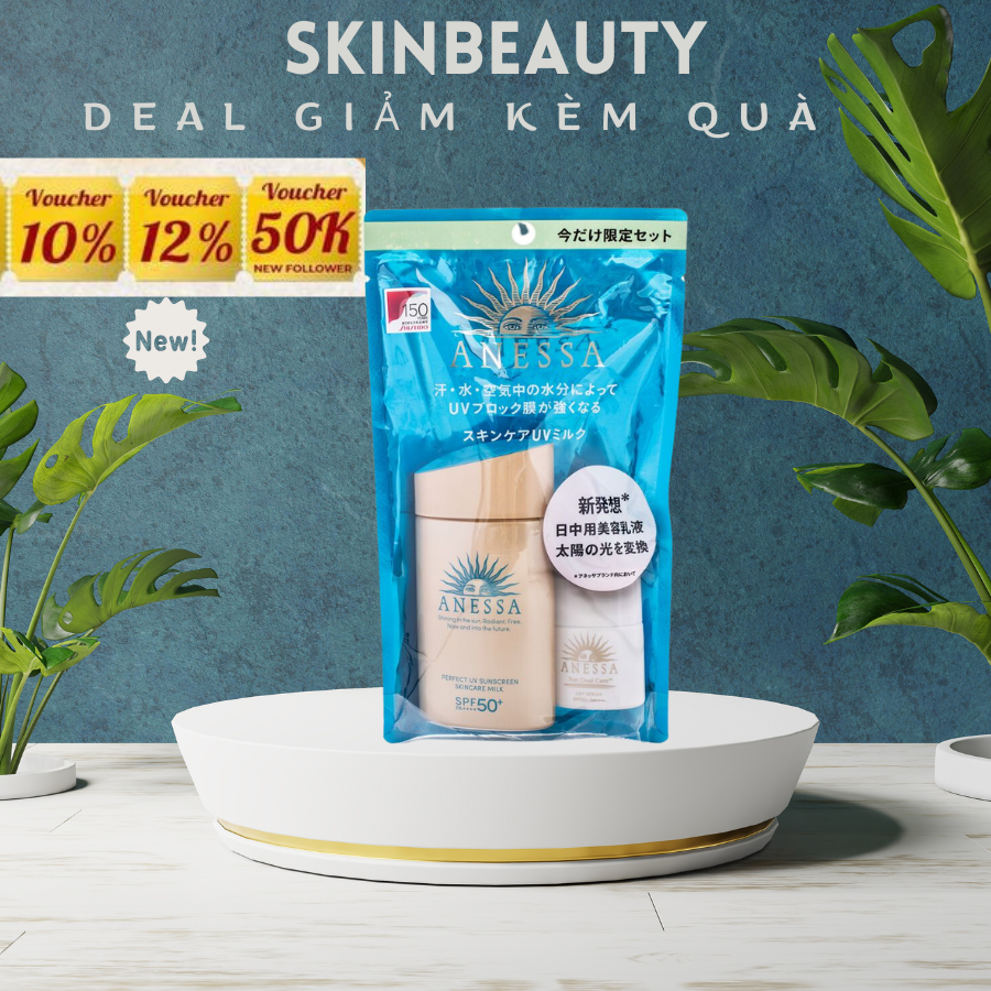 Bộ đôi Anessa sữa chống nắng kiềm dầu 60ml + Serum chống nắng 6ml bảo vệ da hoàn hảo