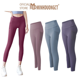 Quần Dài Tập Gym Yoga Nữ Cạp Cao Thể Thao Thun Phối Lưới Có Túi Để Điện Thoại Q001