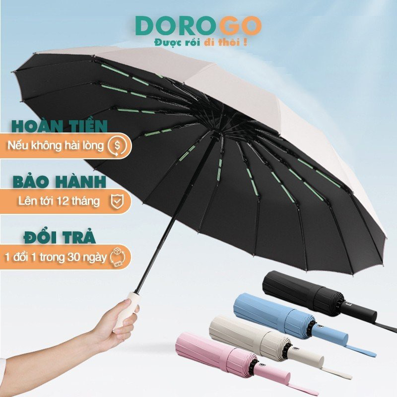 Ô che mưa dù che nắng UPF 50+ cao cấp 2 lớp DOROGO nan kép tự động gấp ngược nhỏ gọn cho ô tô chống lật chống thấm OCM