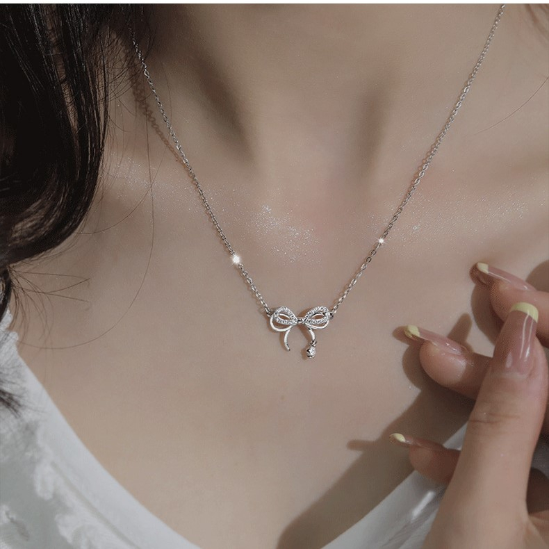 Dây Chuyền Mặt Nơ Đính Đá Dễ Thương Cho Nữ Sinh A07