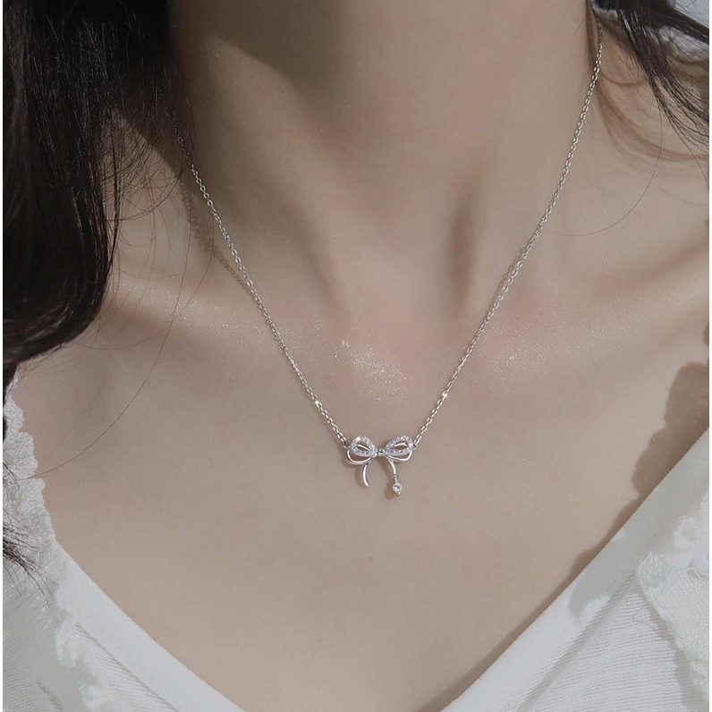 Dây Chuyền Mặt Nơ Đính Đá Dễ Thương Cho Nữ Sinh A07