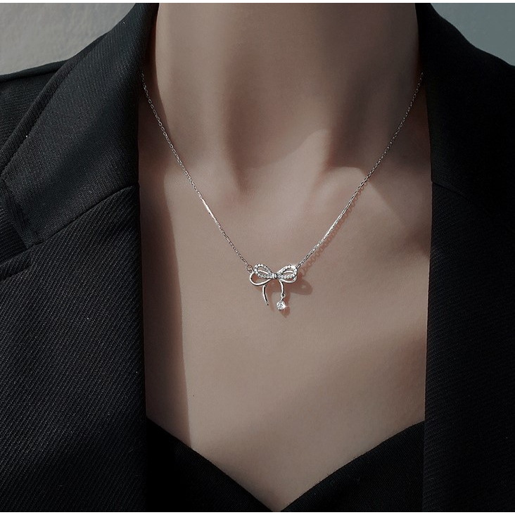 Dây Chuyền Mặt Nơ Đính Đá Dễ Thương Cho Nữ Sinh A07