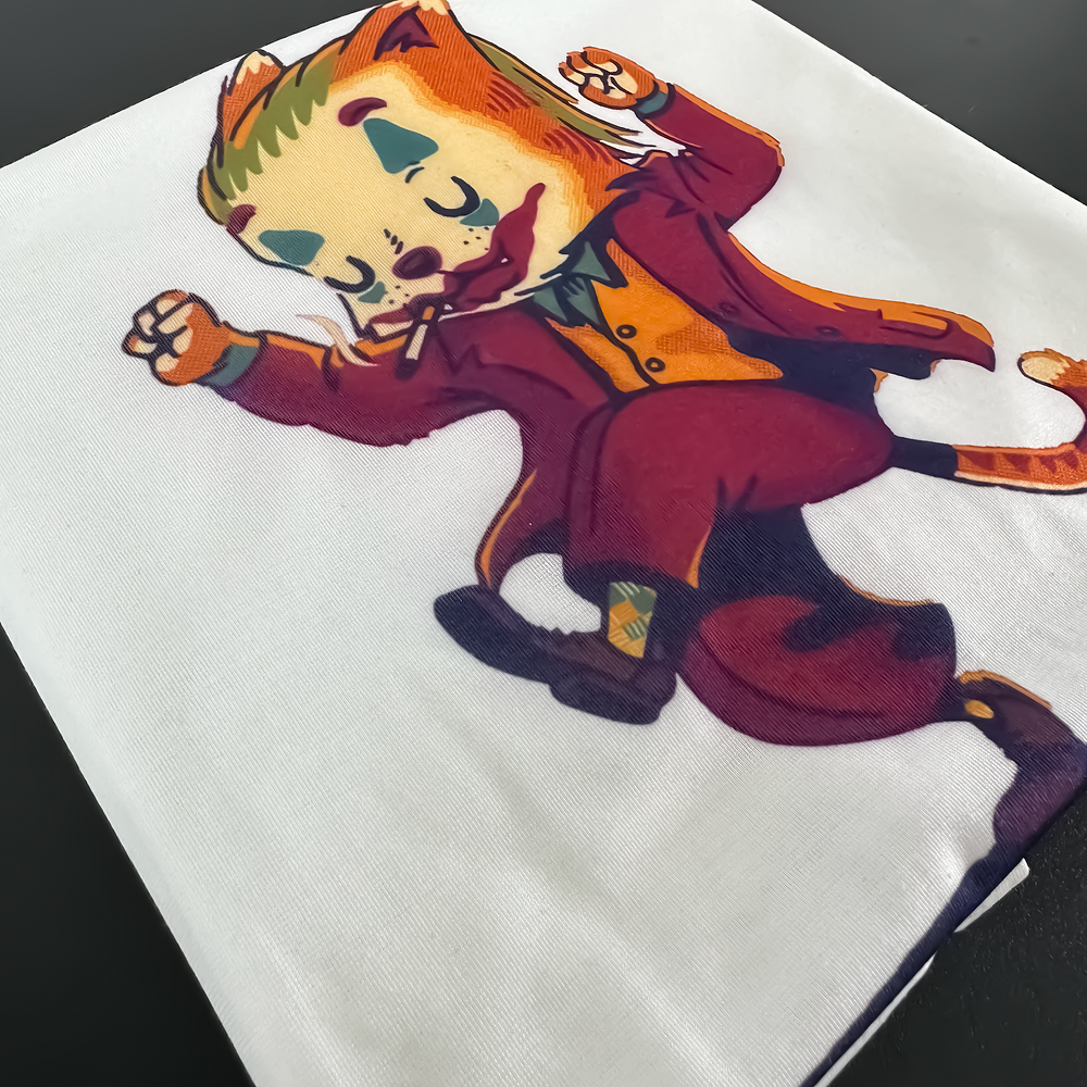 Áo thun trắng Basetee in hình Joker Cat tay ngắn form rộng Unisex