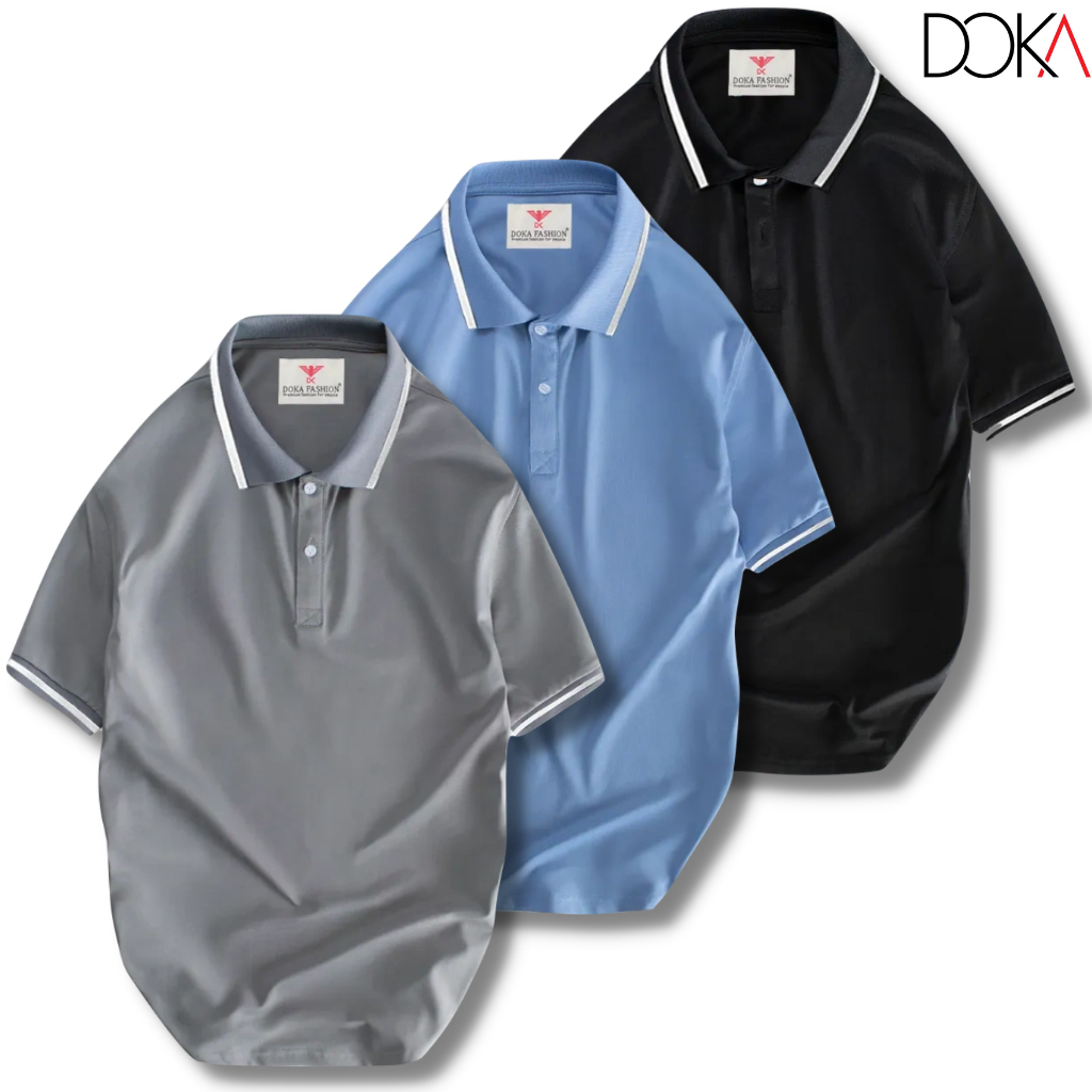 Combo 3 Áo Thun Polo Nam DokaFashion phối viền bo tay chất vải thun màu basic trẻ trung chuẩn form DFV30