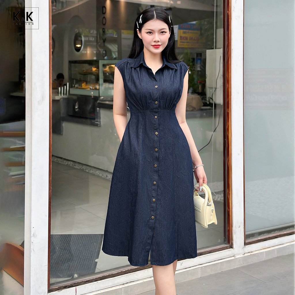 Đầm sơ mi công sở dáng xòe K&K Fashion KK160-04 Chất Liệu Denim