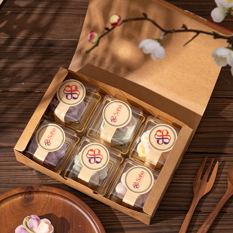 Hộp Đựng Bánh Trung Thu Giấy Kraft In Hoa Vintage Đựng 4 Bánh Hoặc 6 Bánh Loại 50gr