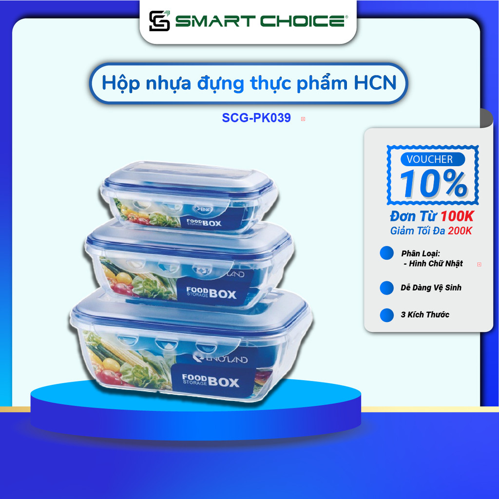 Hộp Bảo Quản Thực Phẩm, Combo 3 Hộp Nhựa SmartChoice SCG-PK019 Cao Cấp, Hộp Đựng Đồ Ăn Có Nắp Đậy Tiện Lợi