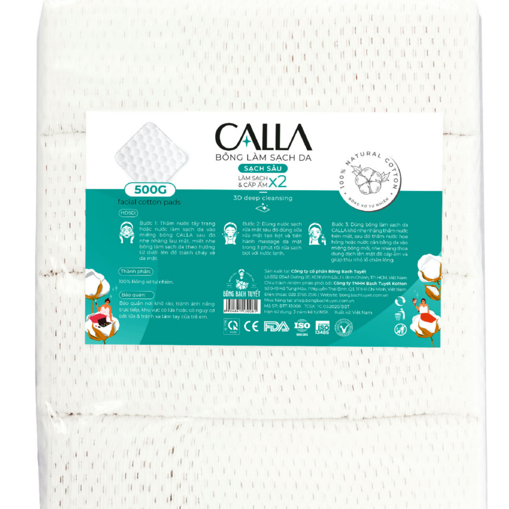 Bông tẩy trang Bông Bạch Tuyết Calla sạch sâu 500gr