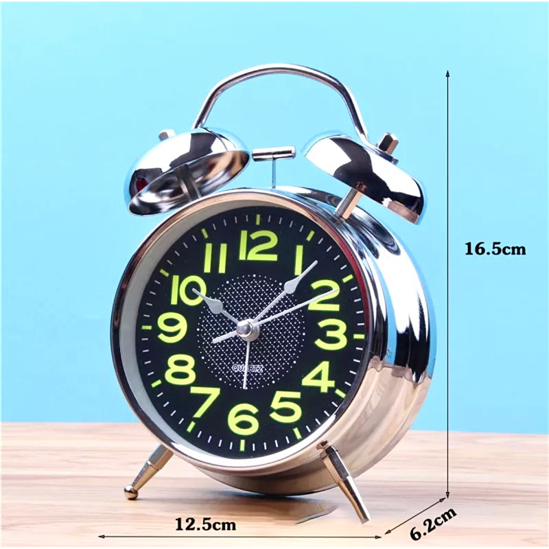 Đồng hồ báo thức INOX 2 chuông to SỐ DẠ QUANG