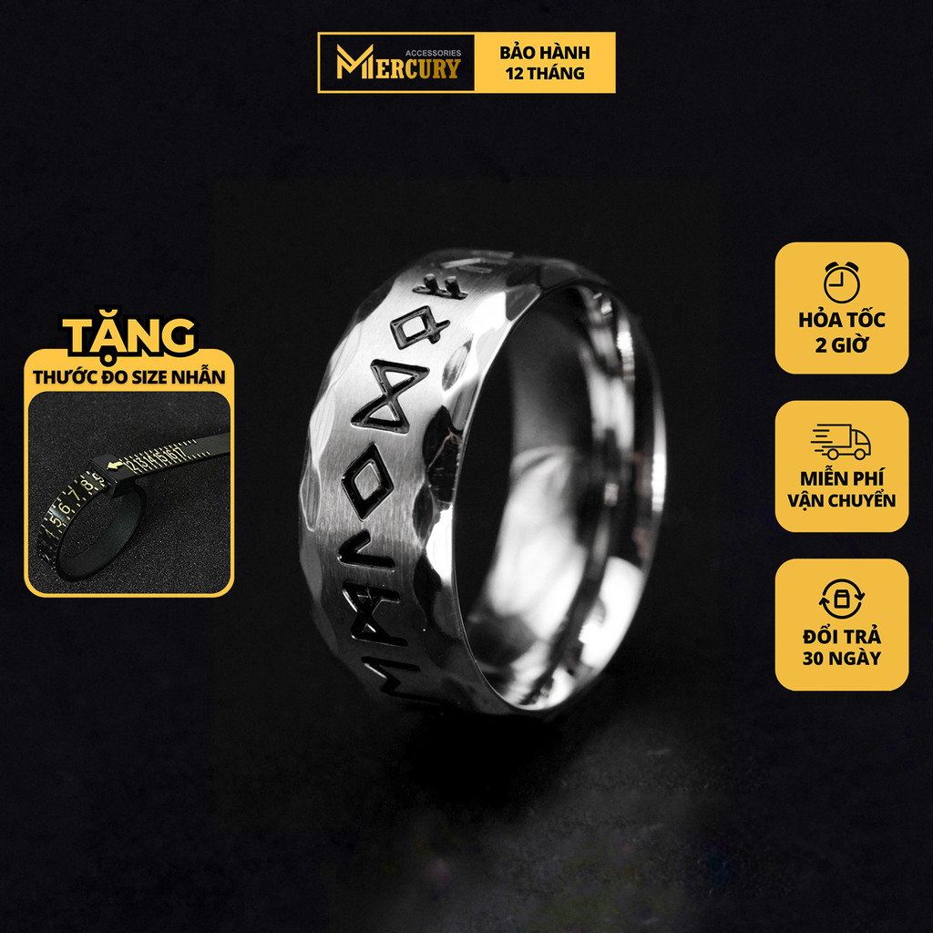 Nhẫn thời trang nam titan Mercury Rune V1