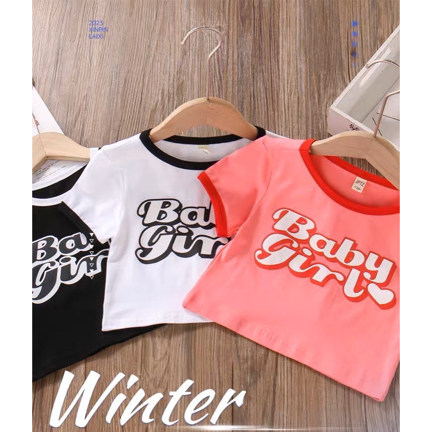 Áo Croptop Cho Bé Gái HML  Tay Cộc BABY GIRL Áo Thun Bé Gái Chất Mềm Mát Size Đại
