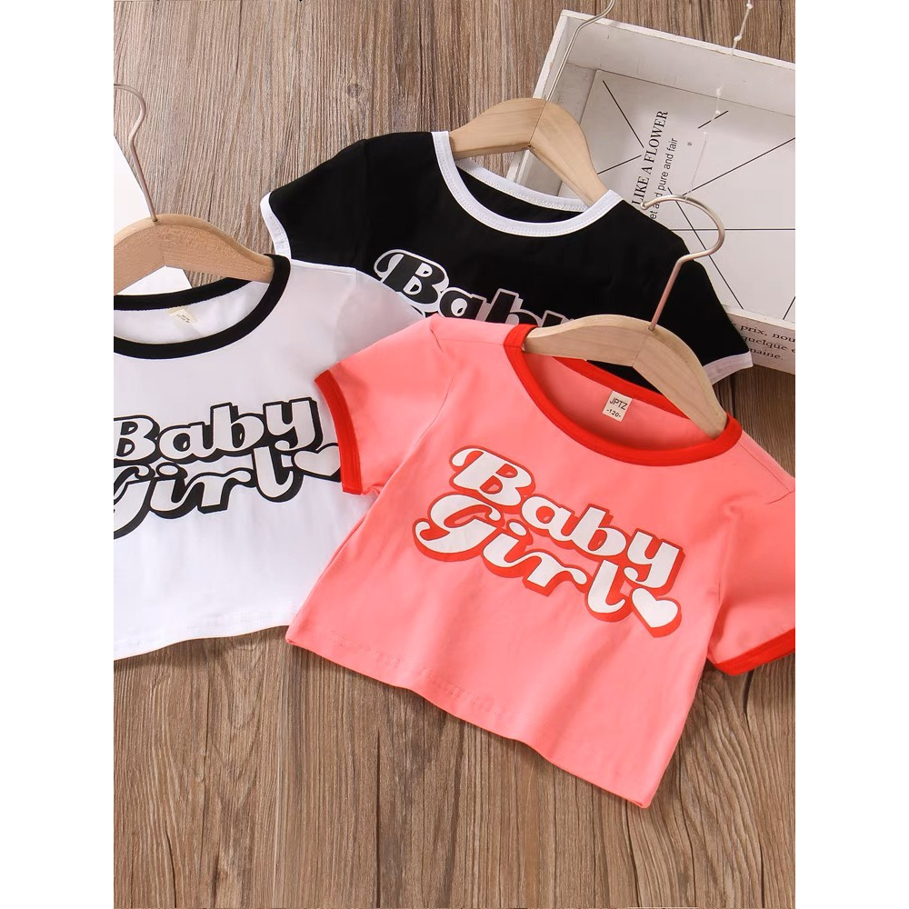 Áo Croptop Cho Bé Gái HML  Tay Cộc BABY GIRL Áo Thun Bé Gái Chất Mềm Mát Size Đại