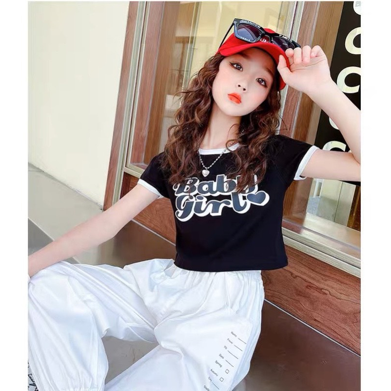 Áo Croptop Cho Bé Gái HML  Tay Cộc BABY GIRL Áo Thun Bé Gái Chất Mềm Mát Size Đại