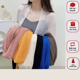 Áo khoác cardigan dệt kim dáng ngắn chống nắng phối lưới khoáng khí thời trang cho nữ