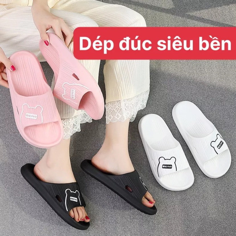 Dép nữ quai ngang - Dép cross siêu nhẹ in hình gấu dễ thương đi mưa siêuền