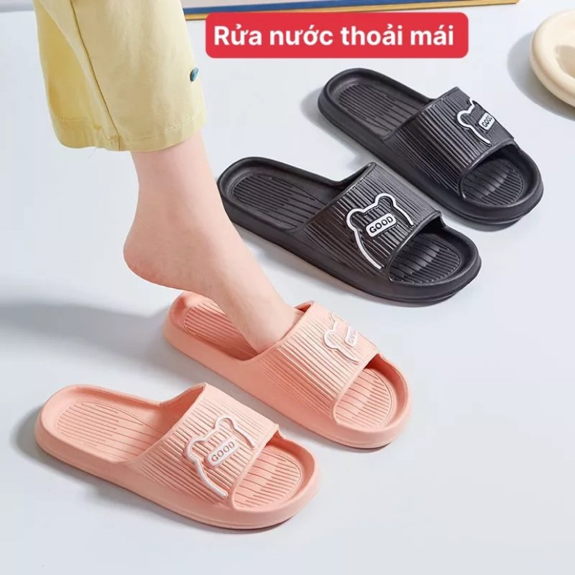 Dép nữ quai ngang - Dép cross siêu nhẹ in hình gấu dễ thương đi mưa siêuền