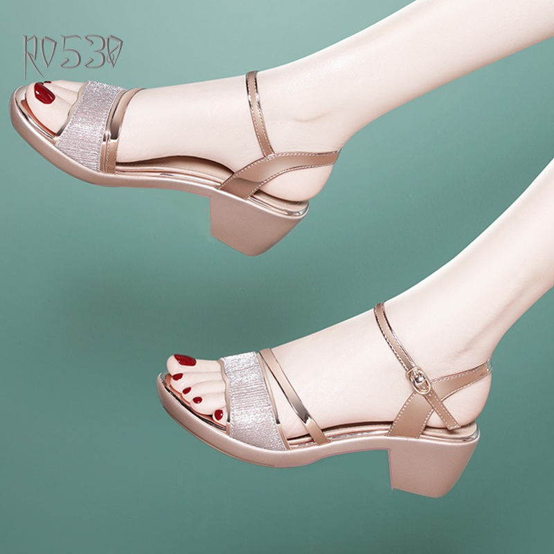 Giày cao gót nữ đẹp đế vuông 5p hàng hiệu rosata hai màu đồng chì công sở ro530