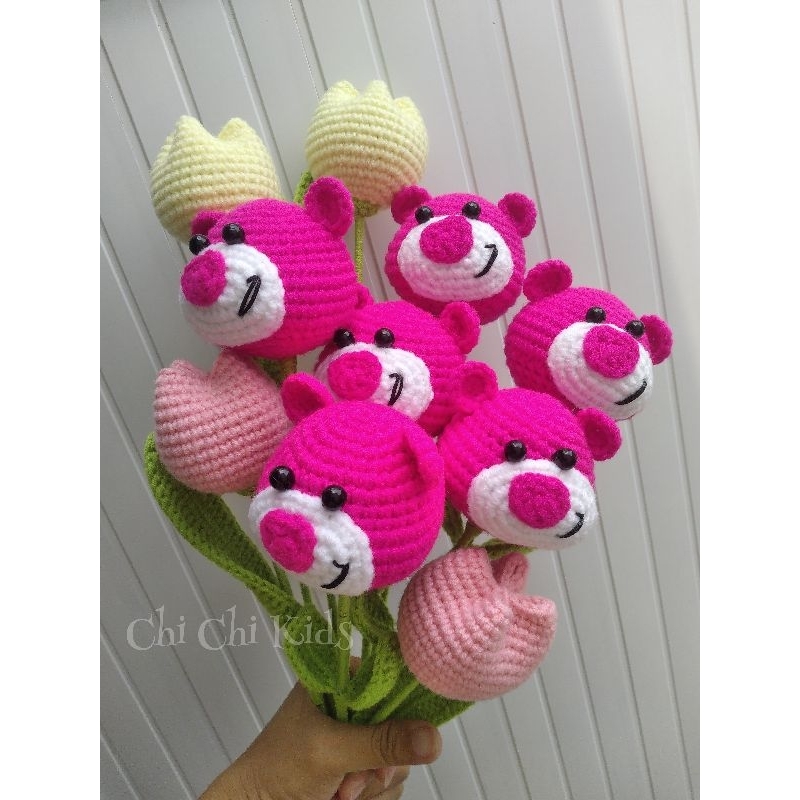 Hoa gấu dâu xinh cute hoa len handmade