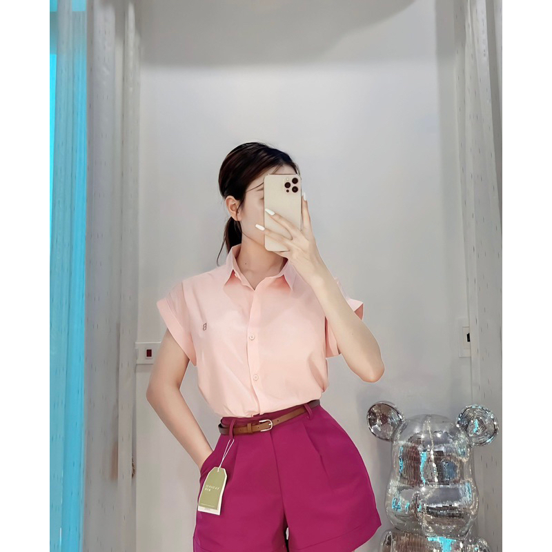 Áo Sơ Mi Thêu Chữ B Nổi Thiết Kế Tay Gấp Che Bắp Tay To Kết Hợp Bảng Màu Tươi Tắn Trẻ Trung GULA