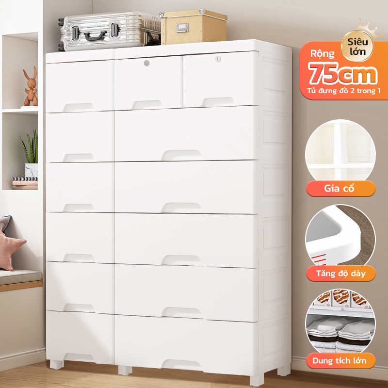 【Mua lớn tặng nhỏ】tủ nhựa duy tân đựng đồ MUYI Trắng cao cấp,tủ ngăn kéo nhựa có bánh xe Nhựa PP-5,6,7 tầng