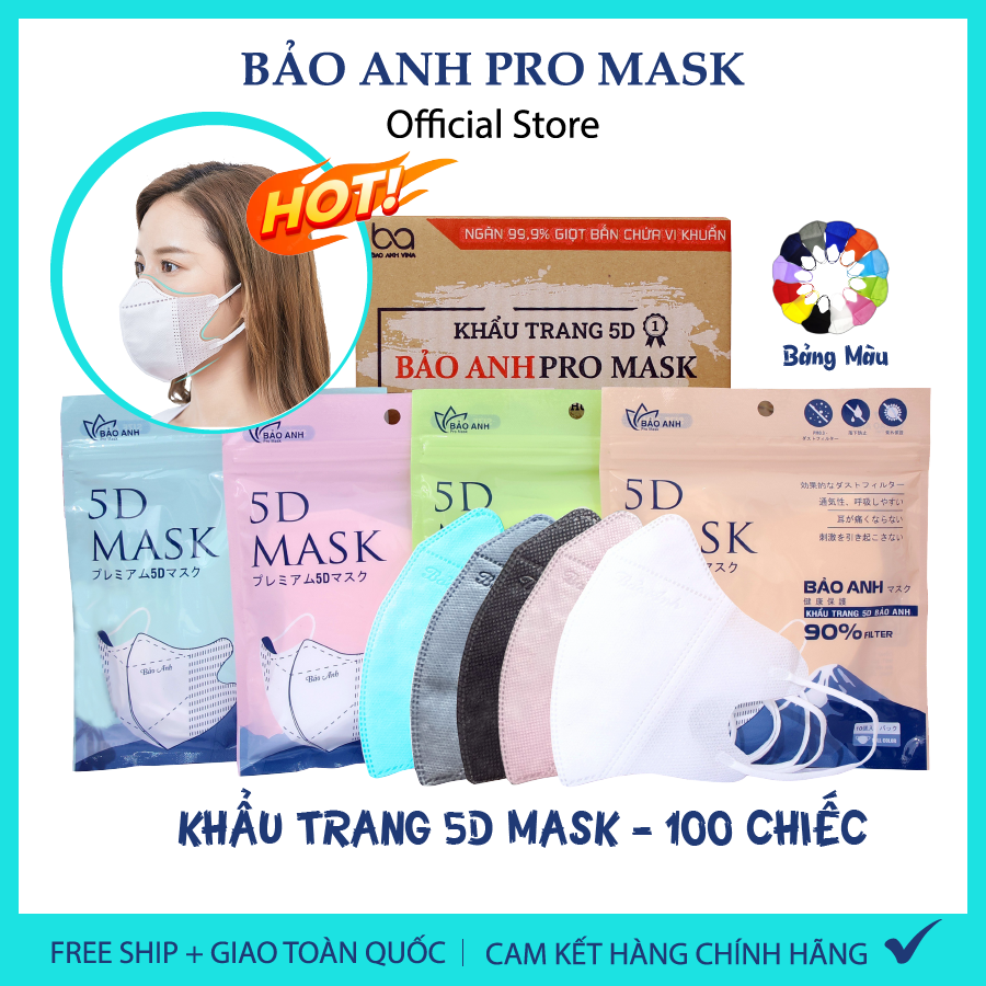Free ship - Thùng 100 Chiếc Khẩu Trang 5D Bảo Anh Promask