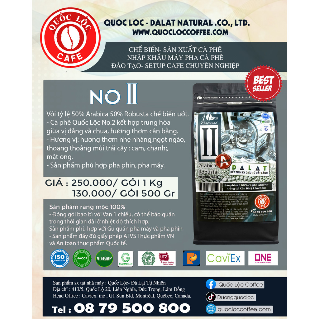Cà phê nguyên chất rang mộc 50%Arabica&50%Robusta- Cà phê rang xay- 500gr- No2