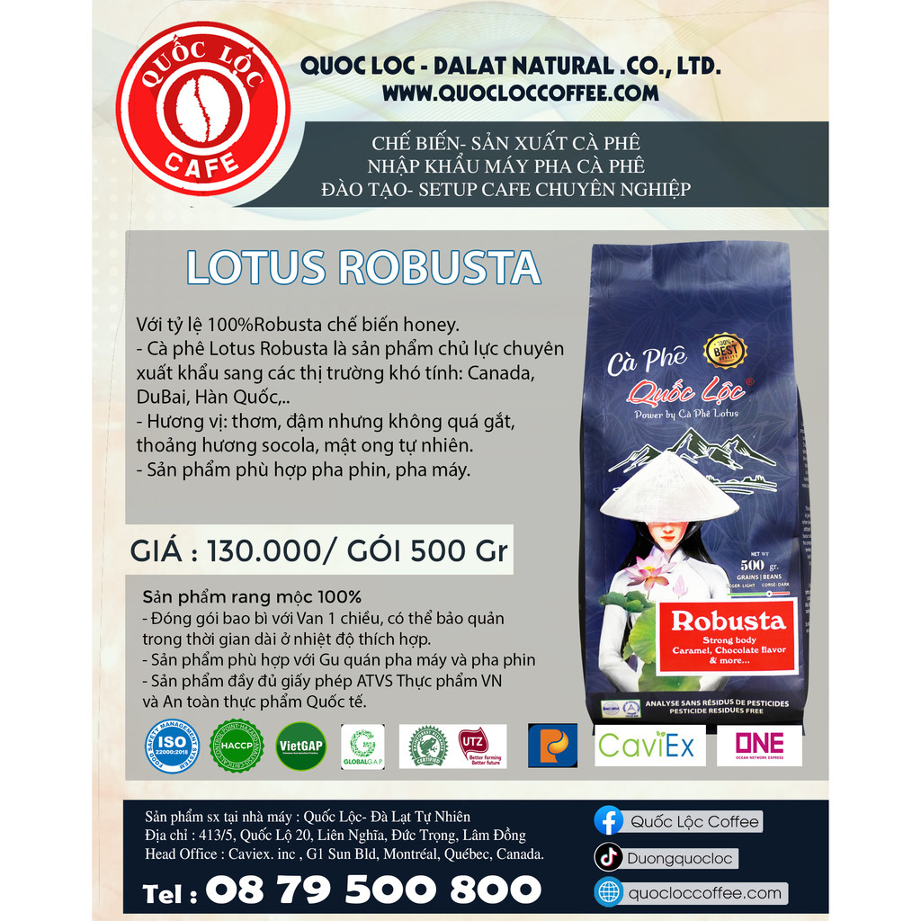 Cà phê rang xay nguyên chất - Lotus Robusta- Cà phê rang xay - 500gr