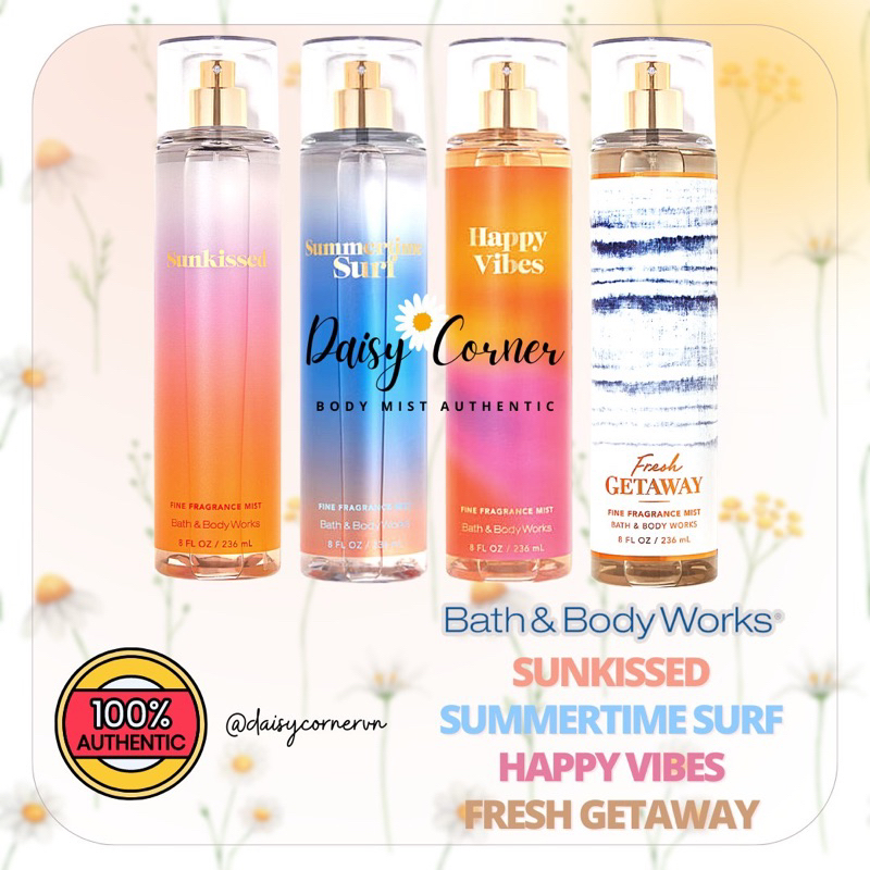 Sunkissed - Happy Vibes - Summertime Surf - Fresh Getaway - Xịt thơm toàn thân Bath and Body Works
