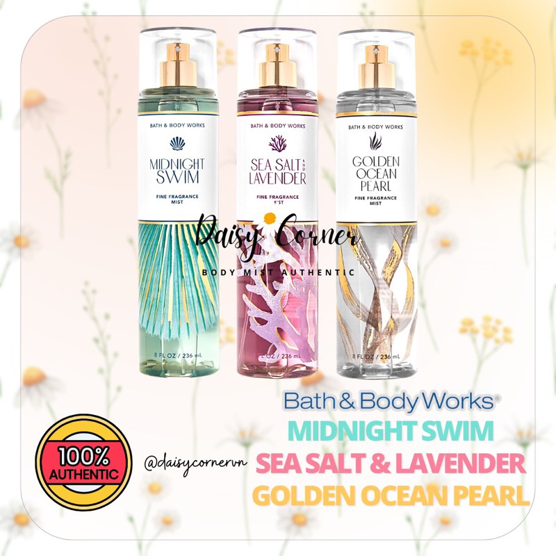 Midnight Swim - Sea Salt & Lavender - Golden Ocean Pearl - Xịt thơm toàn thân Body Mist Bath and Body Works