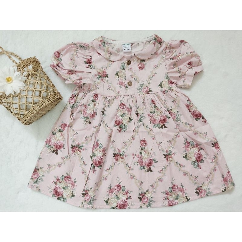 VÁY HOA HỒNG cổ cánh sen