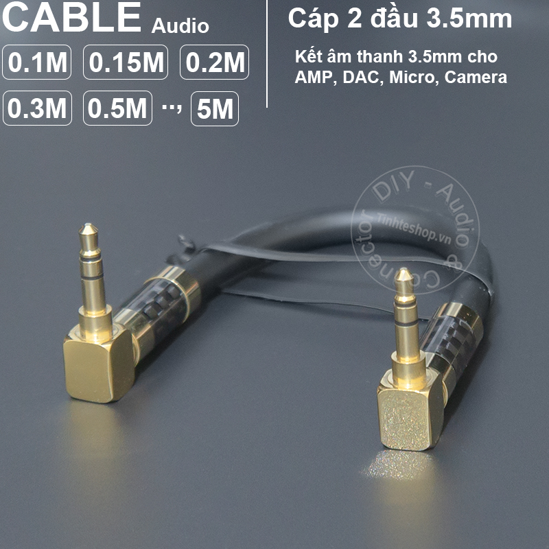 Cáp 2 đầu 3.5 chữ L cắm cho DAC AMP 0.1 đến 5 mét - DIY 3.5mm stereo audio cable 90 degree jack