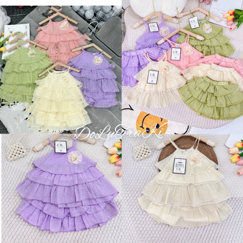 Set áo co yếm tầng kèm chân váy tầng (có quần trong) xinh xắn bé gái (hàng shop xịn)