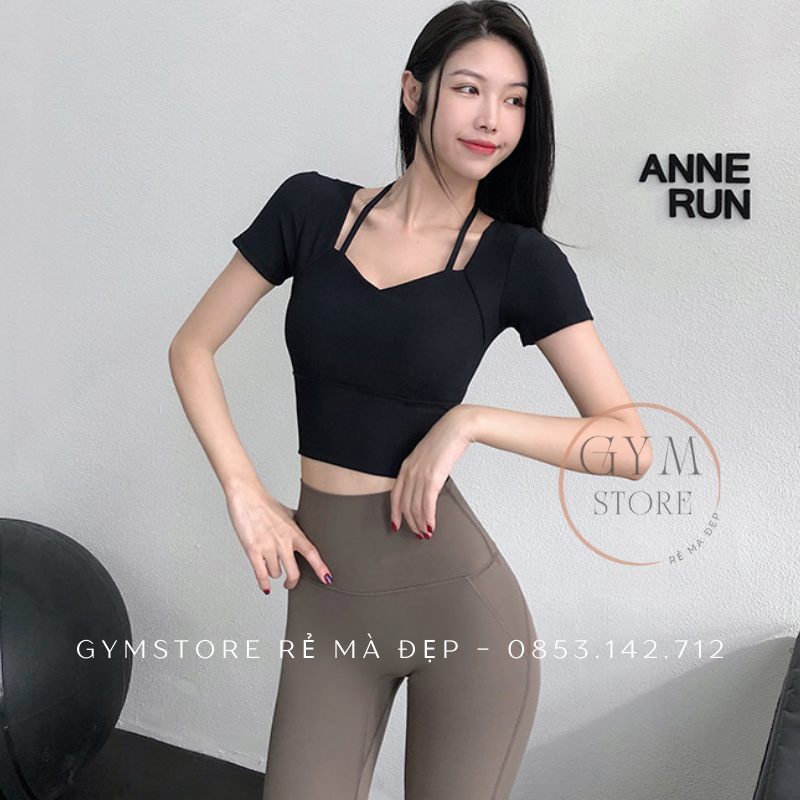 Áo Thun Cổ Dây Croptop Có Mút Tay Ngắn Tập Gym Yoga Thể Thao Nữ Thun Mềm Mịn Co giãn Thoáng Mát Tôn Dáng 279