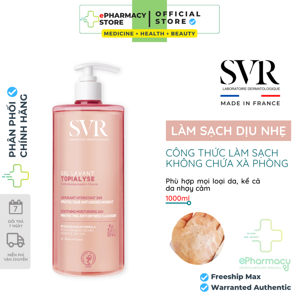 Sữa Tắm & Rửa Mặt SVR Topialyse Gel Lavant - Gel Tắm & Rửa Mặt Không Chứa Xà Phòng