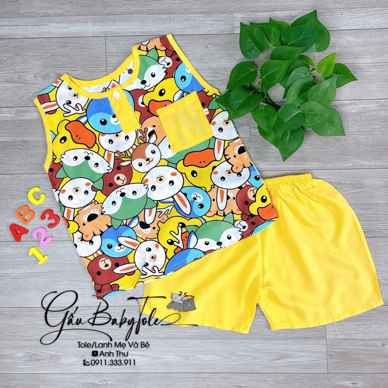 Đồ bộ tole/lanh bé trai sát nách quần đùi phối GAUBABYTOLE mềm mịn thấm hút mồ hôi phù hợp cho bé