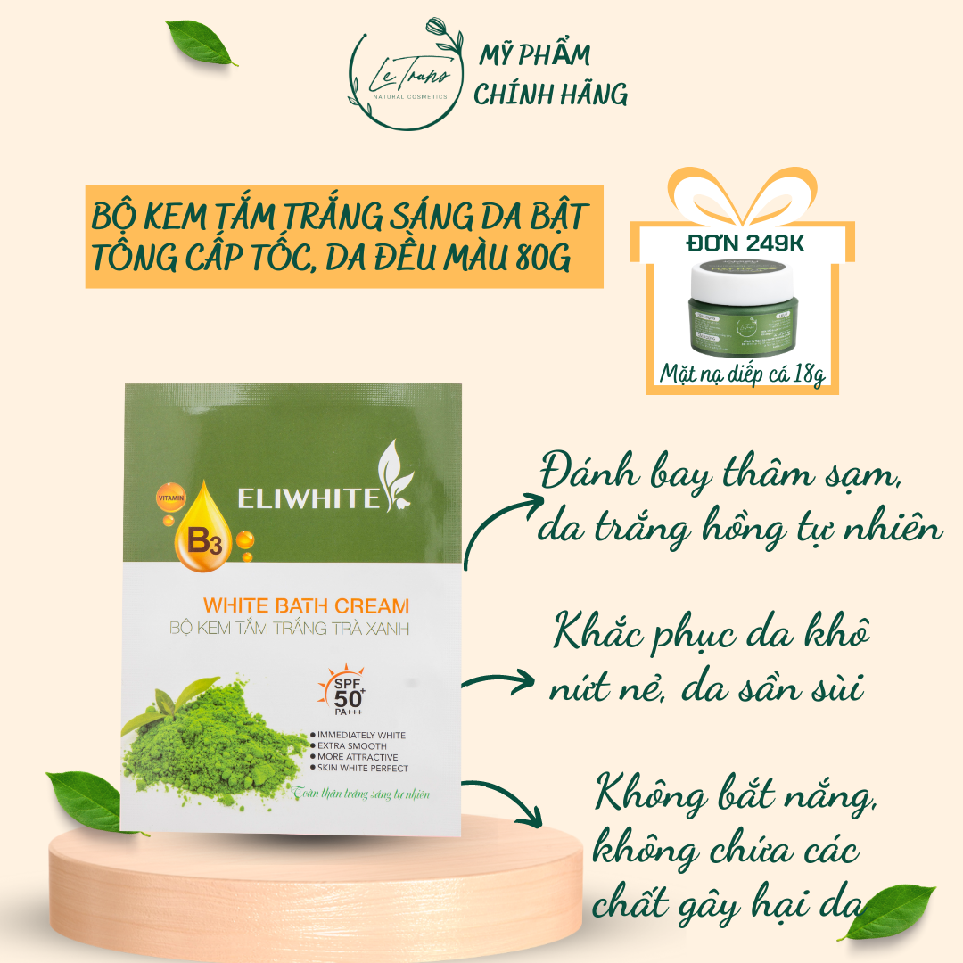 Bộ kem tắm trắng trà xanh EliWhite 80g bật tông cấp tốc chính hãng