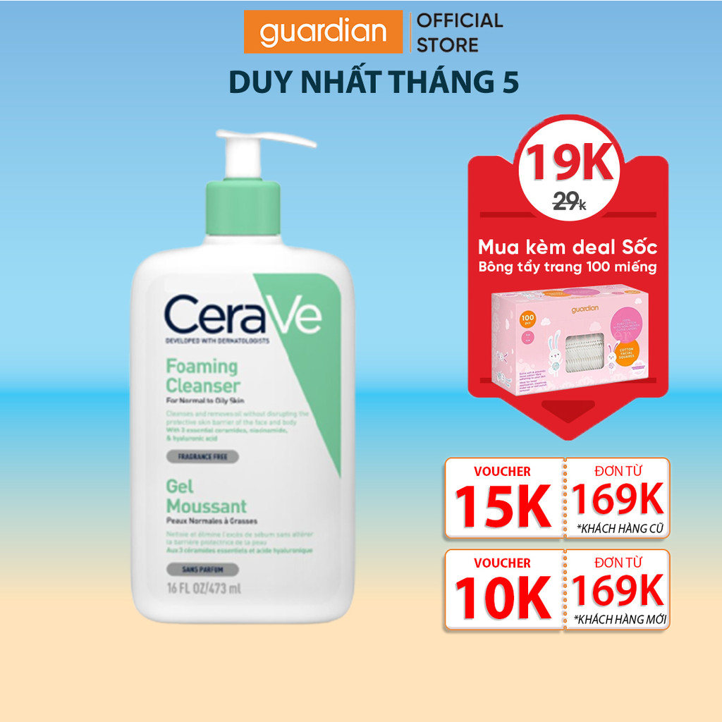 Sữa Rửa Mặt CeraVe Foaming Cleanser Sạch Sâu Cho Da Thường Đến Da Dầu 473ml