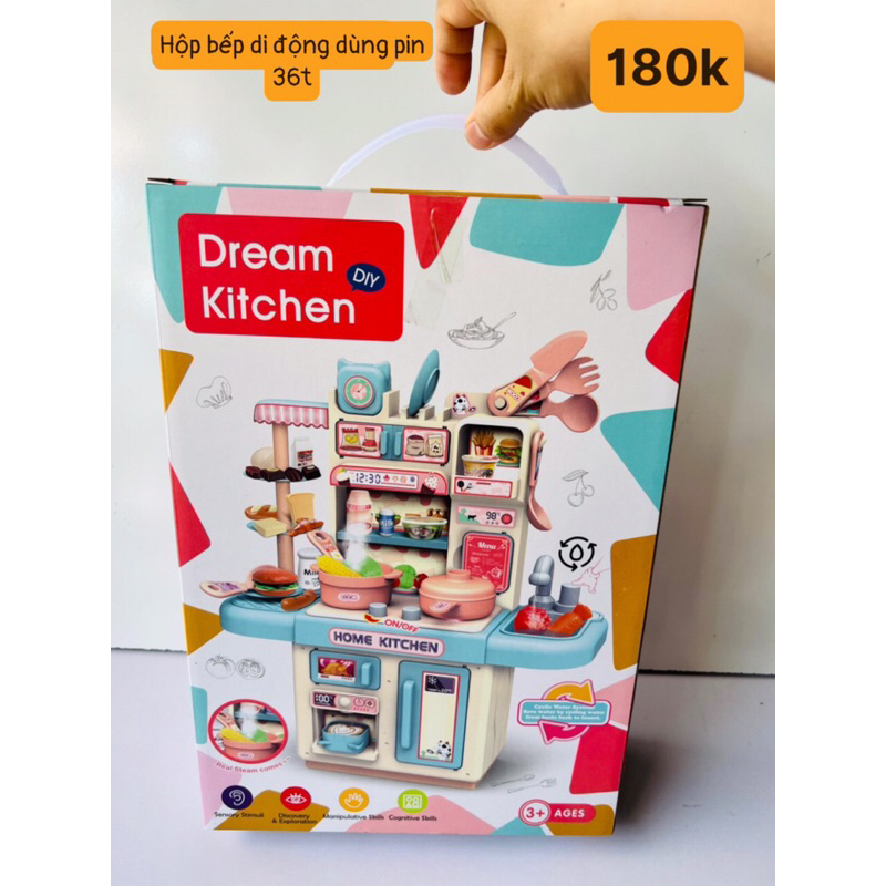 Đồ chơi trẻ em bộ bàn bếp nấu ăn có tính năng tạo khói mô phỏng đồ dùng nhà bếp cảm giác chân thực. Bé cực kỳ thích thú